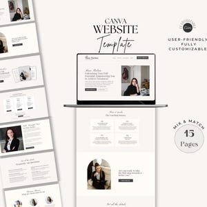 May include: A Canva website template for coaches and consultants. The template features a mix and match design with 15 pages. The template is user-friendly and fully customizable. The text on the template reads "Unlocking Your Full Potential Empowering You to Achieve Greatness".