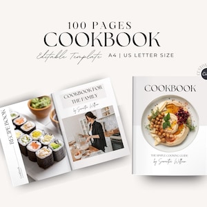 100 Page Cookbook Template, Recipe Book Template, Cook Book Template, Recipe Template, Canva Templates