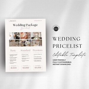 Wedding Photography Pricing List Template | Photographer Price Guide | Wedding Pricing List | Pricing Sheet | CANVA Template | Marketing