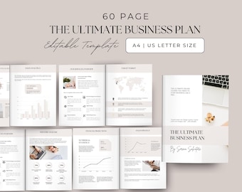 Editable Business Plan Template: 60-Page Workbook Business Plan Canva, editable template, Marketing Ebook