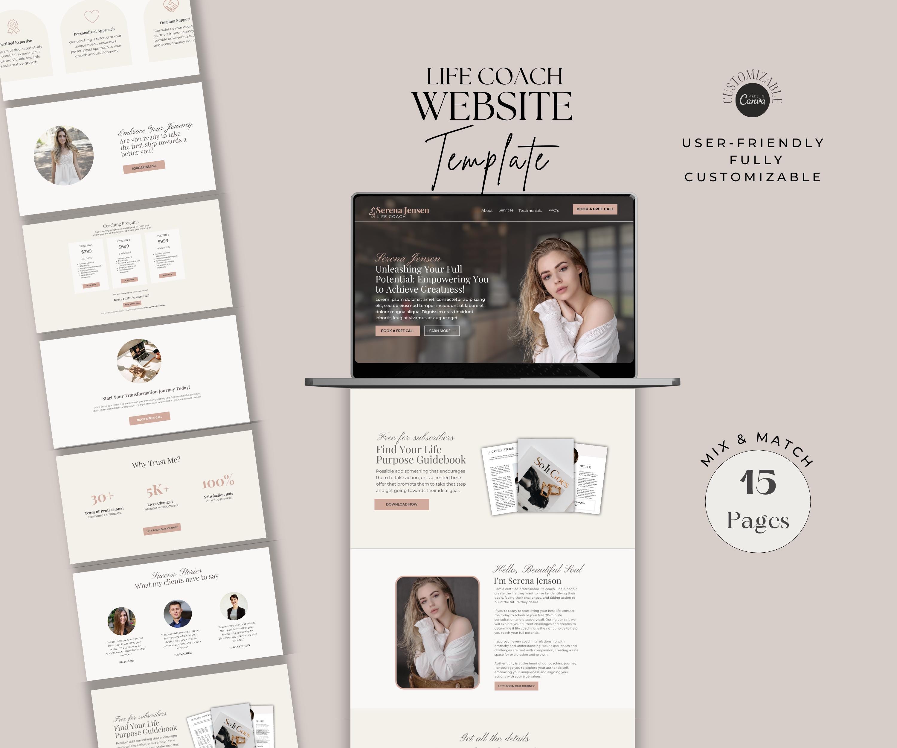 Canva Website Template for Coaches, Landing Page template, Life Coach Template,  Coaching Program Service, Canva Website Template, Boho