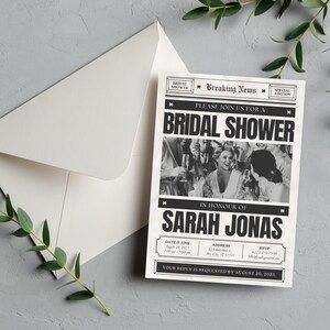 Bridal Shower Newspaper Template,  Bridal Shower Newspaper Invitation with Photo, Bridal Shower Timeline, Editable Newspaper Template