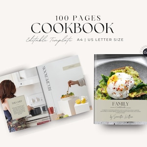 100 Page Cookbook Template, Recipe Book Template, Cook Book Template, Recipe Template, Canva Templates