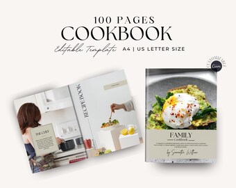 Plantilla de libro de recetas de 100 páginas: libro de cocina editable, plantillas editables de Canva.