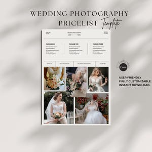 Wedding Photography Pricing List Template | Photographer Price Guide | Wedding Pricing List | Pricing Sheet | CANVA Template | Marketing
