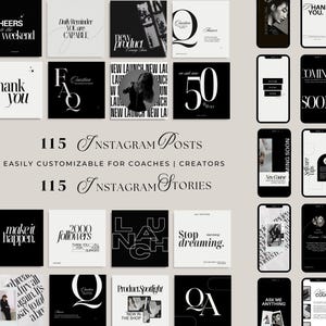 Aesthetic Instagram Templates,  Instagram Posts, Instagram Stories, Social Media Bundle for Coaches, Social Media Templates Instagram Bundle