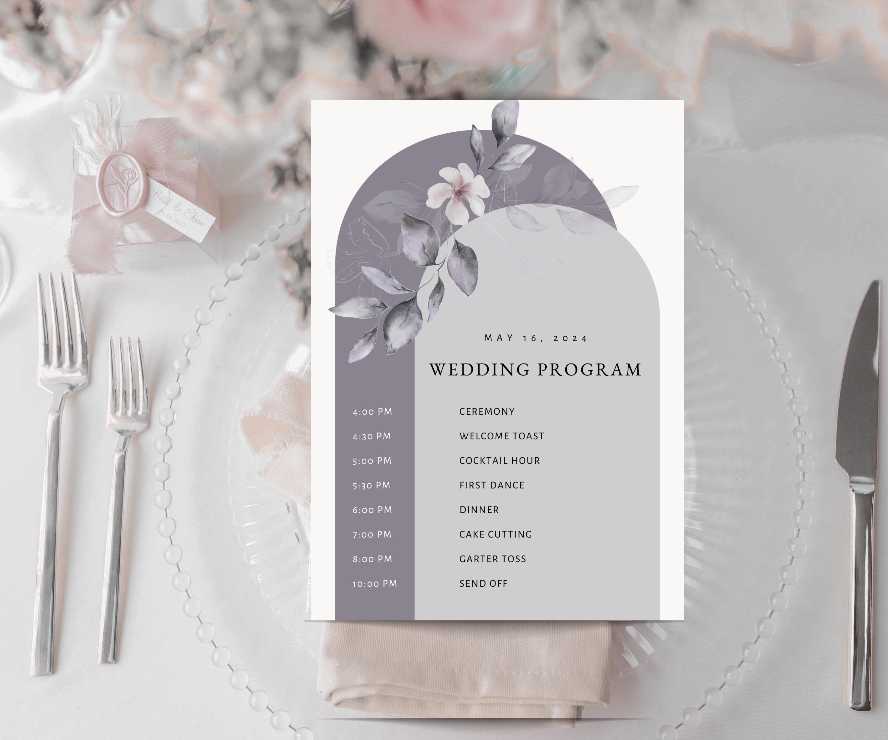 Watercolor Wedding Program Template: Modern Boho Design (digital ...