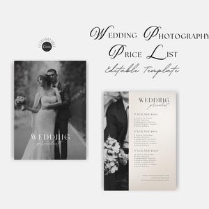 Photography Pricing List Template | Photographer Price Guide | Wedding Pricing List | Pricing Sheet | CANVA Template | Marketing