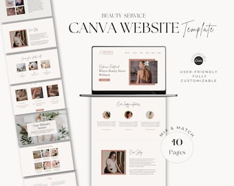 Beauty Spa Website Template, 10 Pages, Customizable Canva Design (Digital Download)