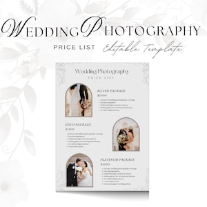 Wedding Photography Pricing List Template | Photographer Price Guide | Wedding Pricing List | Pricing Sheet | CANVA Template | Marketing
