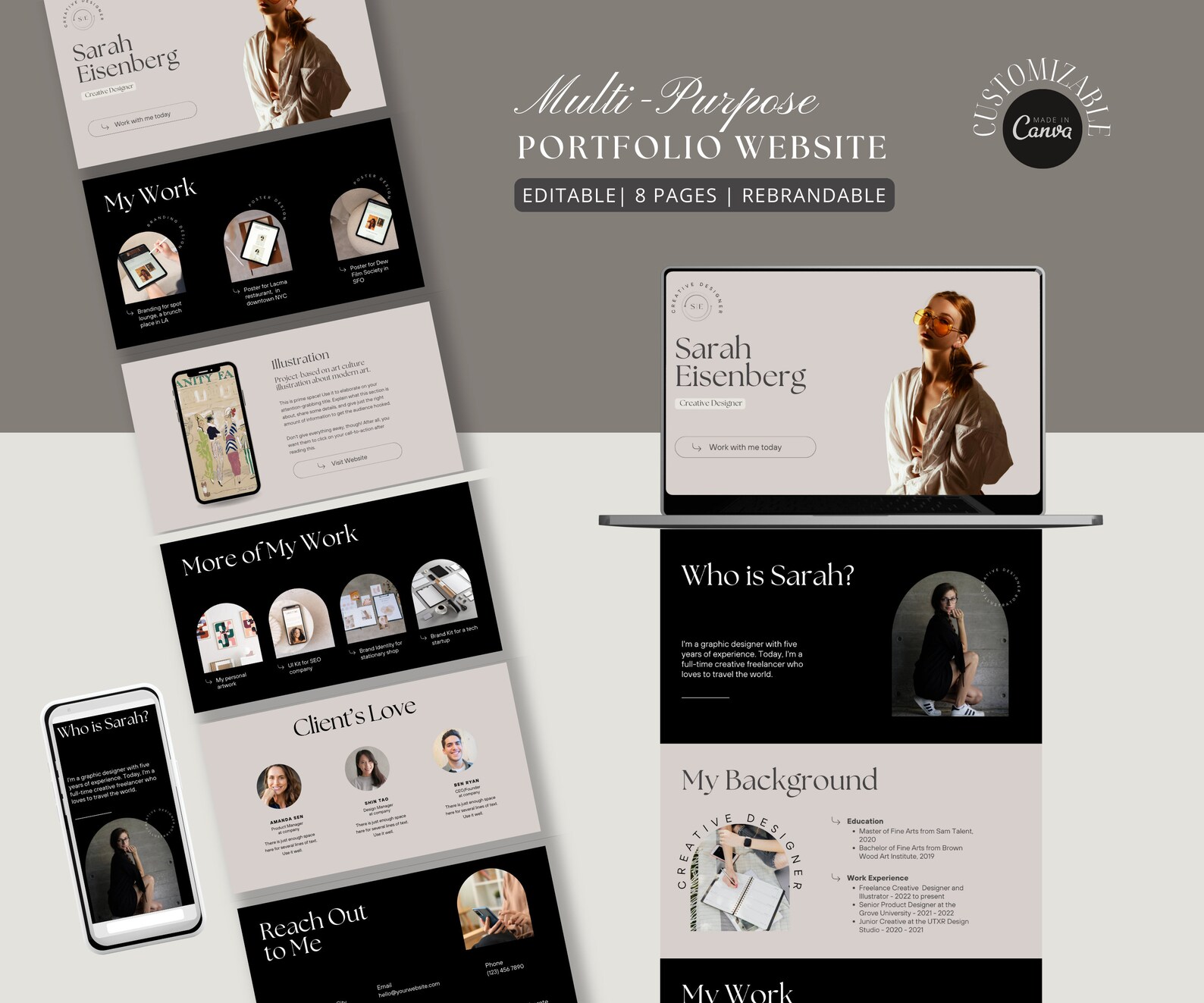 Portfolio Website Template Canva Template Website Canva Template ...