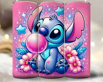 Glitter Dripping Tie Dye Summer Stitch Angel 20oz Skinny Tumbler Sublimation Cartoon Ddisney Tumbler Gift For Cartoon Stitch Lover Daughter