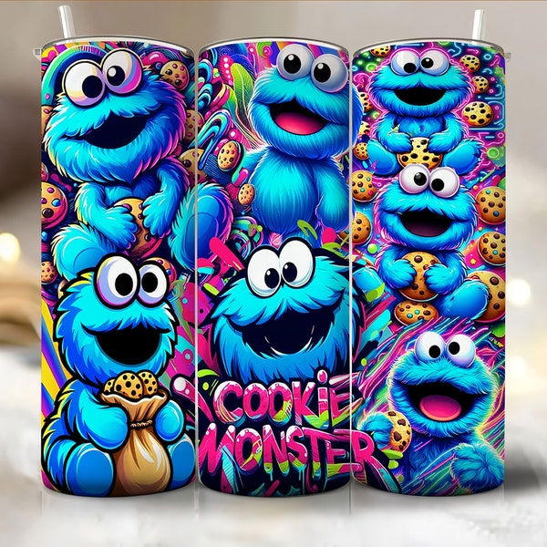 Cookie Monster, 20 oz tumblr, Wrap. cookie, PNG, monster, Skinny tumbler, Digital download, sublimation, instant download