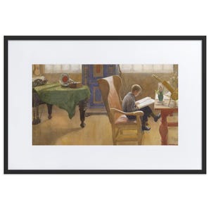 Esbjörn en el rincón de estudio, de Carl Larsson. Póster enmarcado con paspartú.