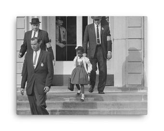 US Marshals with Young Ruby Bridges on School Steps Canvas