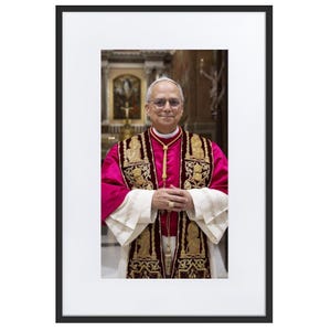 Póster enmarcado con retrato oficial del Papa León XIV y paspartú