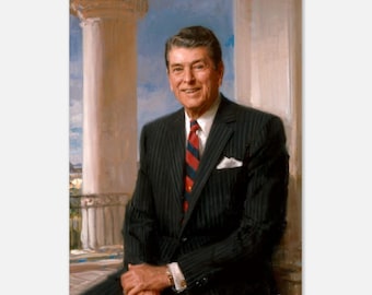 Póster oficial mate del retrato de Ronald Reagan en la Casa Blanca