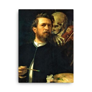 Self Portrait With Death Playing The Fiddle Painting By Arnold Bocklin Canvas