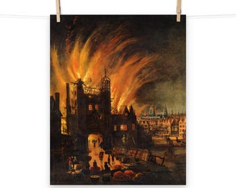 ロンドン大火 The Great Fire of London ポスター　額装品 Unknown : the Great Fire of London, With Ludgate and Old St