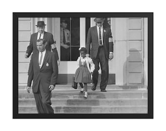 US Marshals with Young Ruby Bridges on School Steps Framed Poster