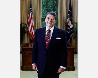 80年代 ビンテージ アメリカ大統領 レーガン大統領 日米交友 国会演説 パネル ロナルド・レーガンの肖像画アートプリント：1980年代のヴィンテージ