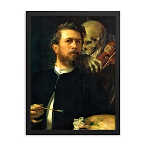 Self Portrait With Death Playing The Fiddle Painting By Arnold Bocklin Framed Poster