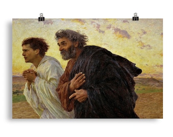 Pedro y Juan corriendo hacia la tumba, de Eugene Burnand, póster mate