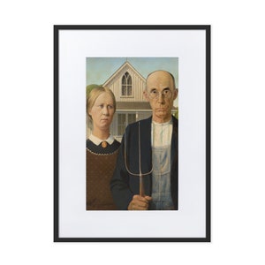 American Gothic by Grant Wood Framed Poster with Mat
