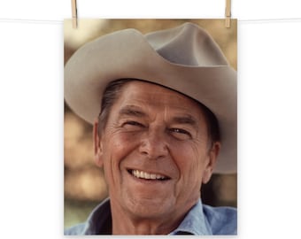 Póster mate de Ronald Reagan con sombrero de vaquero