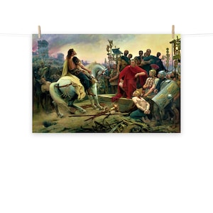 Vercingetorix Throwing down His Weapons at the feet of Julius Caesar by Lionel Royer Matte Poster