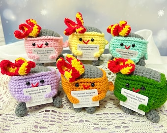 PATTER ONLY Crochet Emotional Support Dumpster Fire ,Step by Step Tutorial Video is included,Everything&#39;s fine Gifts,Funny Desk Décor