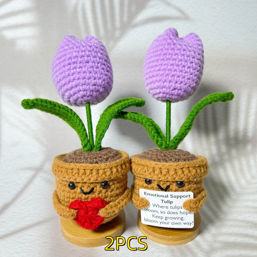 Gossby Handmade Positive Tulip Crochet Flower - Emotional Support Gift For Women With Card - View #11