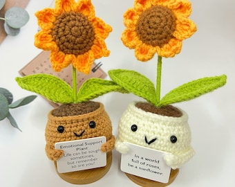 Cadeaux pour plantes en pot de tournesol au crochet, soutien émotionnel, pot de tournesol au crochet personnalisé, cadeau d'encouragement pour enfants/amis/famille/collègues