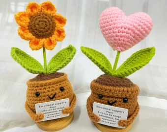 Custom Crochet Emotional Support Plants Caring Gifts,Handmade Crochet Sunflower Pot,Encouragement Gift,Mother’s Gift,Gift for Her