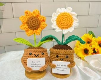 Emotional Support Gifts-Handmade Crochet Sunflower Pot Plant Caring Gifts,Mother's Day Gift-Crochet Flower Decor-Encouragement Gifts