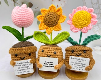 Mother's Day Gift,Crochet Sunflower/Daisy/Tulip Plant Pot,Emotional Support Plant,Crochet Flowers Gift for Her,Positive Sunflower Presents