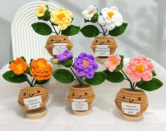 かぎ針編みのマリーゴールド、鉢植えのかぎ針編みの花、手作り、母へのパーソナライズされたギフト、机の装飾、部屋の装飾、手作りの花、彼女へのギフト