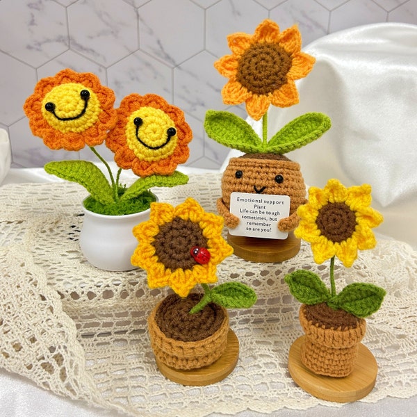 Mother's Day Gift,Emotional Support Sunflower Pot Plant Caring Gift,Custom Crochet Sunflower Gift,Encouragement Gift for Coworker,Desk Decor