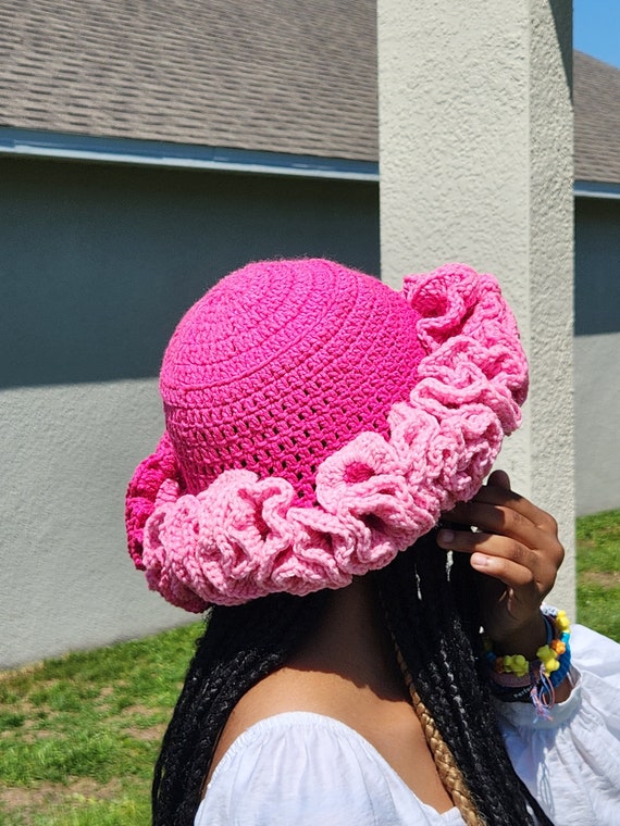 Ombre Pink Crochet Bucket Hat With Ruffles - Etsy