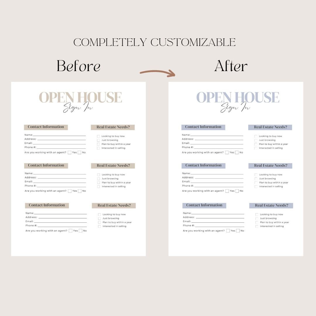 Open House Sign in Sheet, Editable Canva Template, Real Estate Open ...