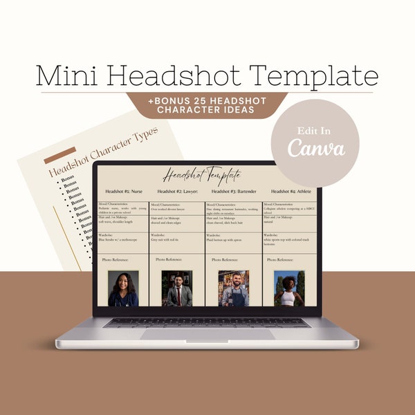 Headshot Photography Mini Sessions Template for client, photographers, actors, business owners and more! Editable Canva Headshot Template!