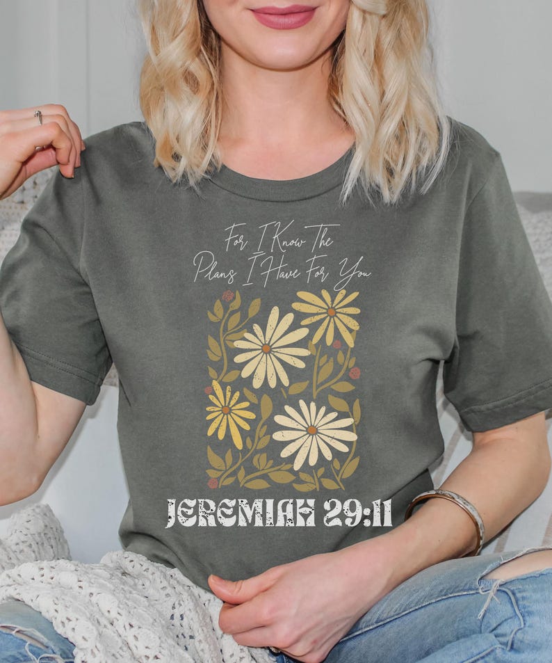 Floral scripture T-shirt with a faith-filled message, designed for Christian women who love stylish, worship-inspired outfits.