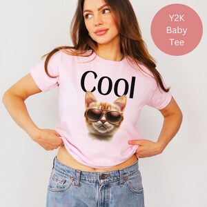 Kawaii Cuteness Cat Y2K Baby Tee, Soft Girl Era Aesthetics Crop, Cool Cat Shirt, Gift for Her