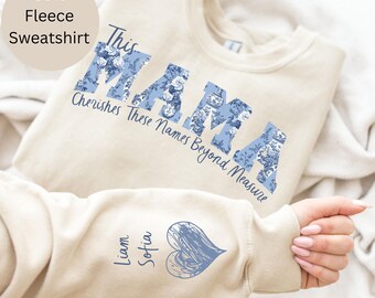 Personal Mama Sweater, Kids Names On Sleeve, French Blue Toile, Mothers Day Gift, Cozy Oversized Crewneck Sweatshirt, Mom Life Aesthetic