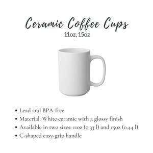 a white ceramic coffee cup with measurements