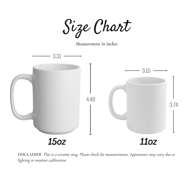 a white coffee mug with measurements and measurements