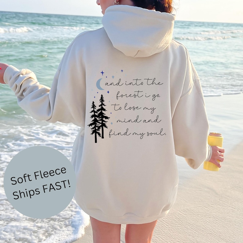 Inspirational Quote Clothing Spiritual Clothing Cozy Hoodie Casual Wear Nature Inspired Hoodie Forest Design Moon and Stars Hoodie Hiking Clothes Camping Wear Outdoor Apparel Forest Design Pink Fleece Hoodie