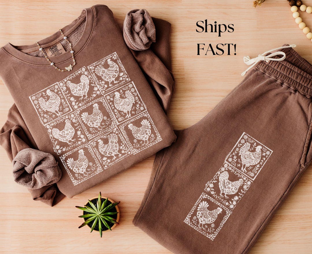 Comfort Colors Boho Woodblock Lounge Set, Cozy Cottagecore Chicken ...