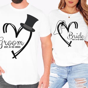 Just Married Matching Shirts, Bride and Groom Honeymoon Tees, Newlywed Couple Shirt Set, Wedding Gift for Him and Her, Wifey and Hubby Tops