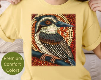 Australian Wildlife Graphic Tee, Boho Dot Art Kookaburra TShirt,  Aussie Comfort Colors Gift for Her or Him, Bird Lover Top